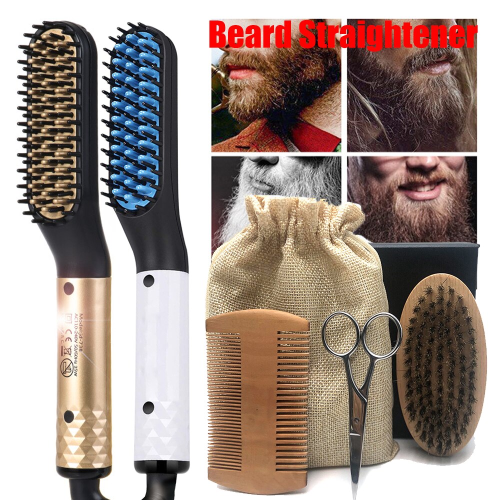 Peine para mujer, cepillo alisador de barba con bolsa de , juego de peines para el pelo, herramientas de peinado multifuncionales de calentamiento rápido