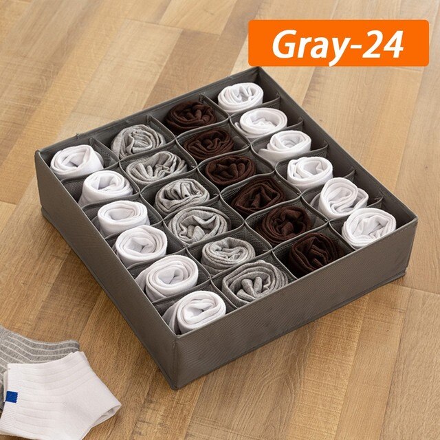 Foldable Underwear Storage Box Socks Closet Organizer Cloth Dividers For Drawers Case Wardrobe Thing Container Home Organization: Gray 24