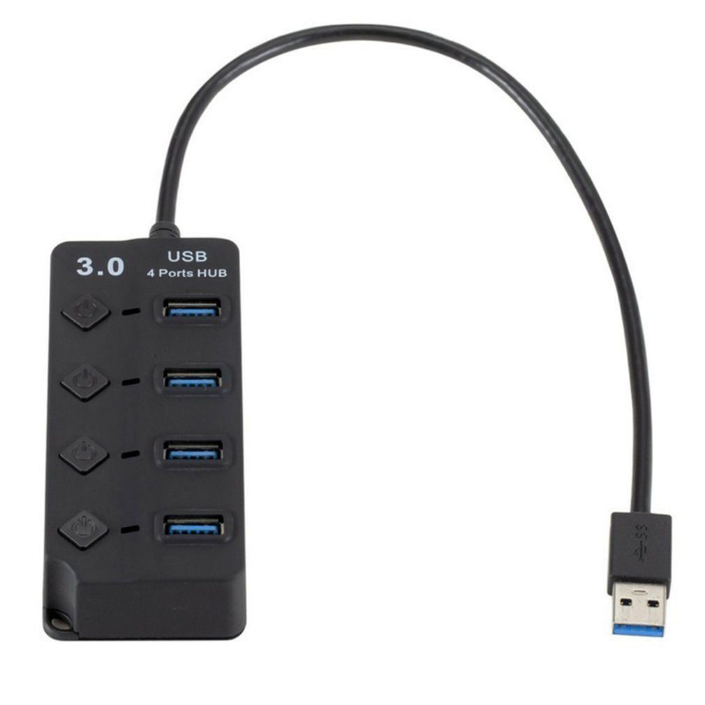 USB 3.0 Splitter 4 Port HUB With Key Switch Ultra High Speed Data Transmission 4 Port HUB Black Without Power Supply