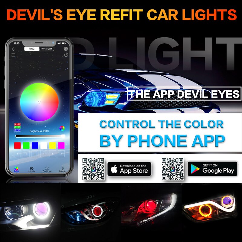 Auto LED Teufel Auge Dämon Bösen Augen DRL LED Bluetooth-kompatibel APP RGB 2,5 Scheinwerfer Motorrad Mini Projektor Objektiv zubehör