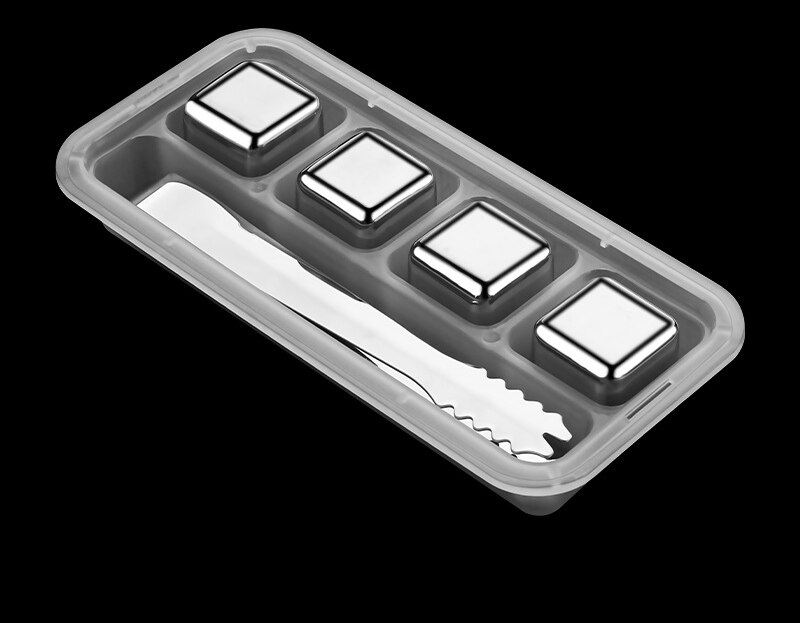 304 Stainless Steel Ice Cubes Reusable Chilling Stones WineCool Glacier Rock Neat Drink Freezer gel Wine Whiskey Stones: 4pcs with ice clip