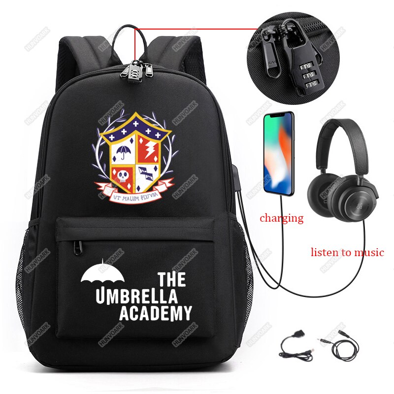 The Umbrella Academy Backpack Students Capacity School Bags For Boy Girl Teenager USB Charge Computer Anti-theft Laptop Mochilas: Gold