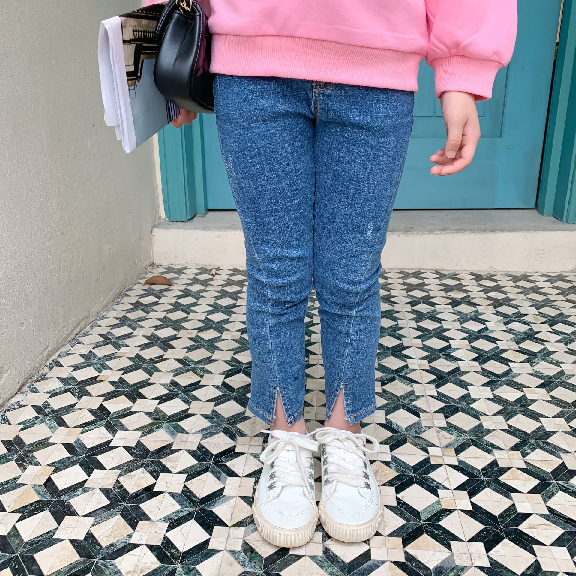 Autumn 2-7 years girls Split skinny jeans kids all-match casual slim denim pants