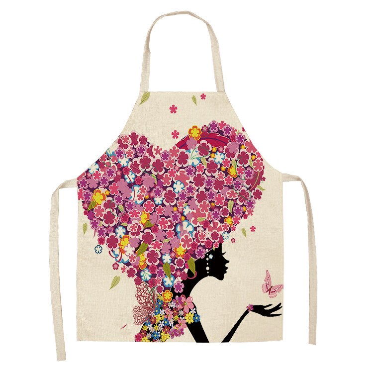 Personalizado mulher linho cozinhar avental vestido flores e borboleta impresso criança aventais casa acessórios coreano suprimentos de cozinha: 5 / 38x47cm