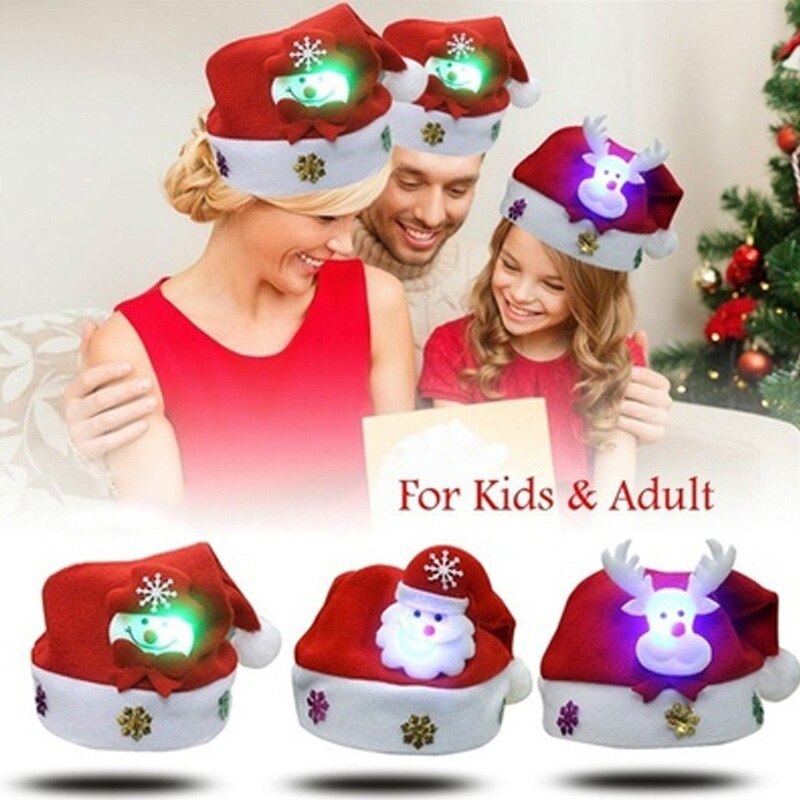 Navidad LED Gorro con luz de dibujos animados Santa Claus/ALCE/muñeco de nieve gorra de Navidad para adultos niños JS23
