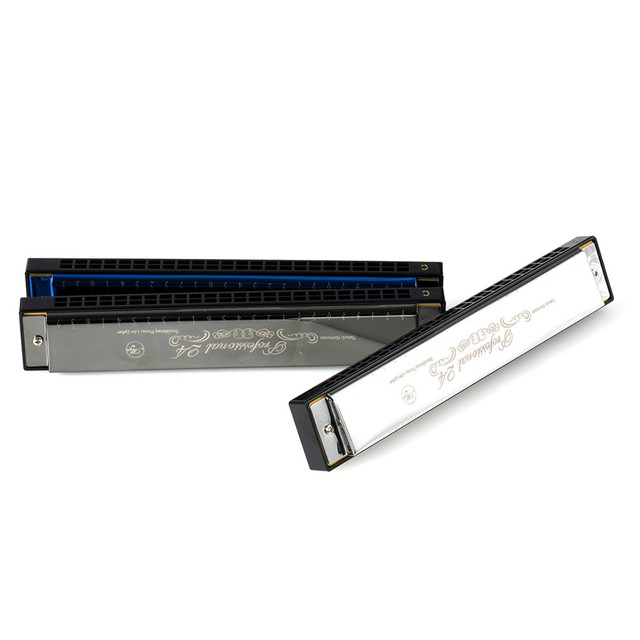 Polyphonic Harmonica Tremolo C Key 24 Holes Tremolo Harmonica Mouth Organ American Tone High-end Reeds Copper: Silver