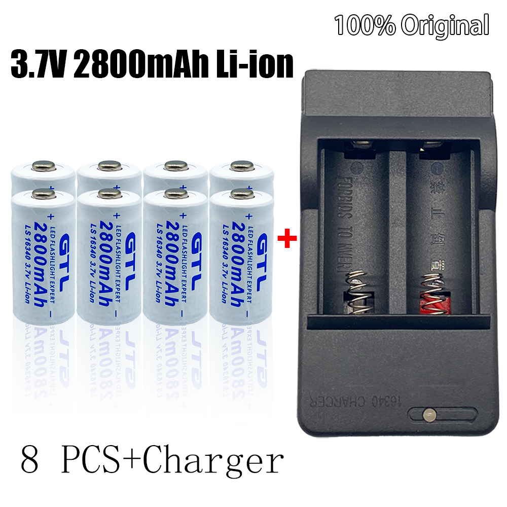 CR123A RCR 123 ICR 16340 Battery 2800mAh 3.7V Li-ion Rechargeable Battery for Security Camera L70+Charger