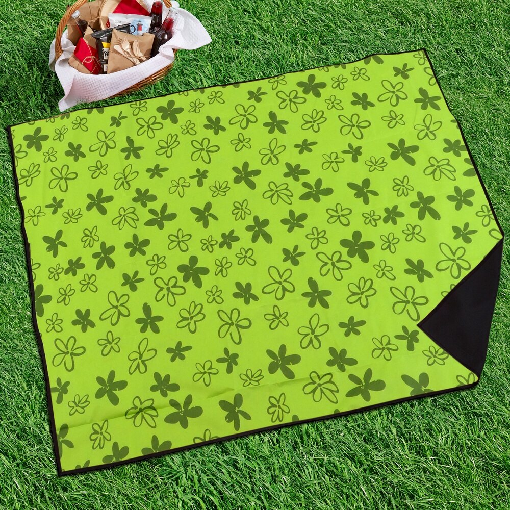 PrimeMatik-picnic blanket 150x130 cm green print with flowers