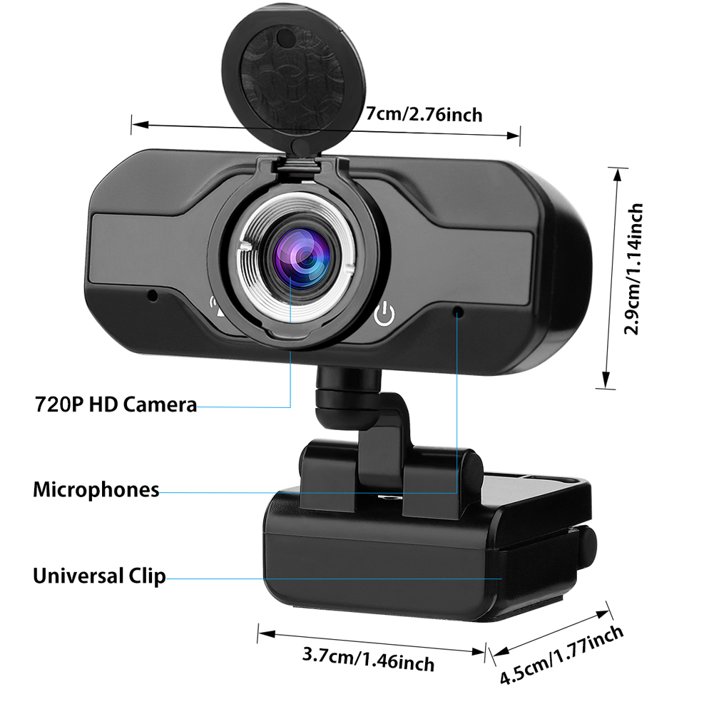 Webcam 720P à mise au point fixe, caméra d'enregistrement vidéo 1.0 méga USB, pilote gratuit, Microphone intégré pour jeux vidéo