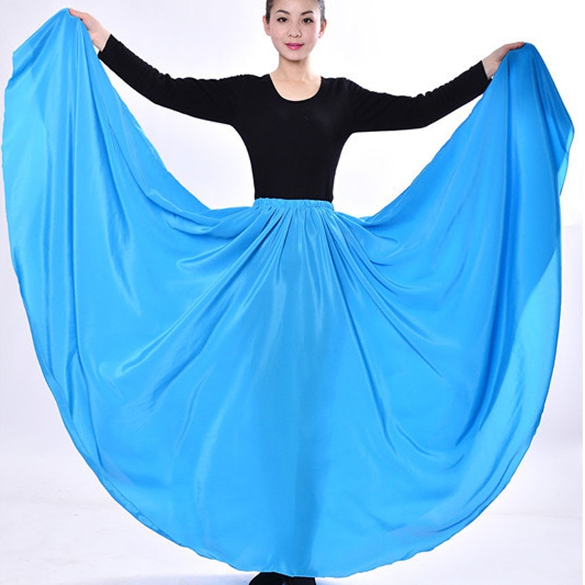 Jupe longue en Satin et Polyester de pour femmes, tenue de scène espagnole, Performance de danse, costume Flamenco, jupe de 360 à 720 degrés