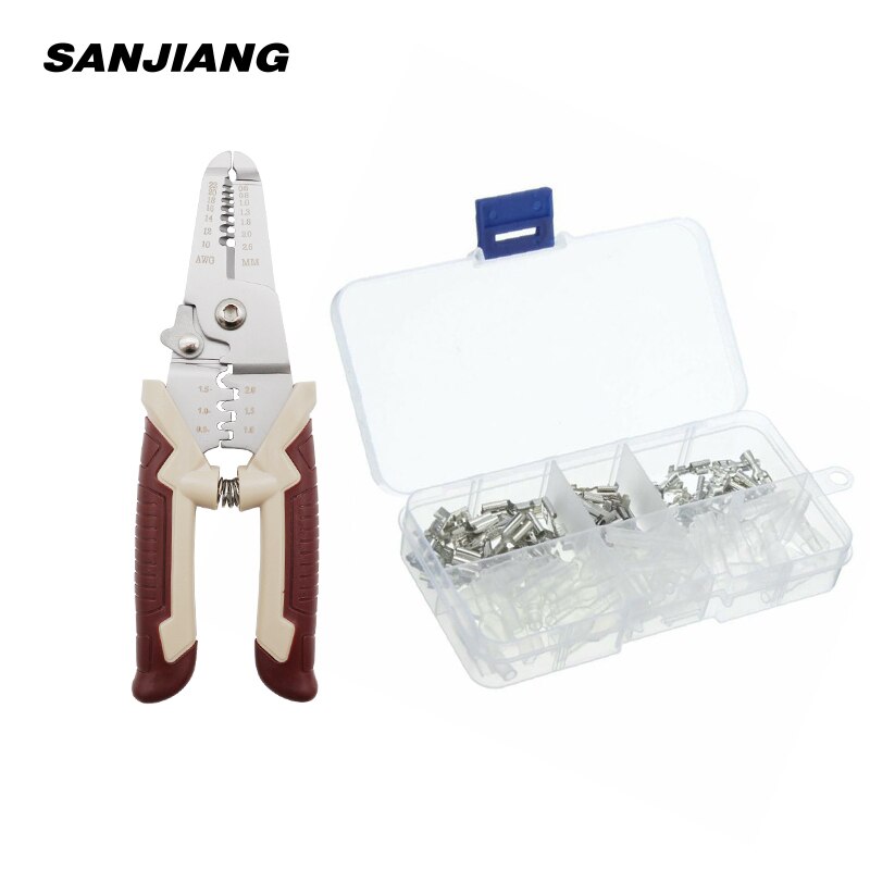 Multi-function crimping pliers set Wire stripper tool kit 120/270/300Pcs 2.8/4.8/6.3mm Male/Female Wire Spade Connectors: LJK13007C 120pcs