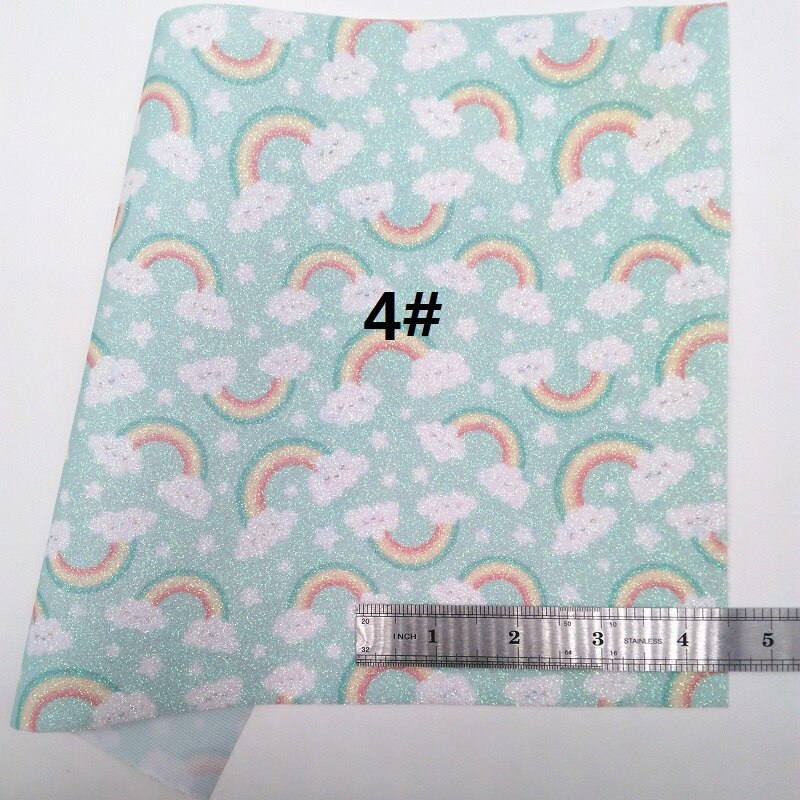 Pastel regenboog glitter leer, stippen regenboog bedrukt synthetisch leer imitatie stof voor strik 21 x 29cm twinkling ming  km374: 4