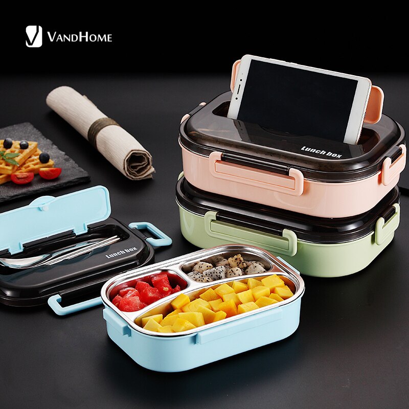 304 Roestvrij Staal Lunchbox Japanse Bento Doos Met Compartimenten Voor Kinderen Magnetron Voedsel Container Met Servies Set