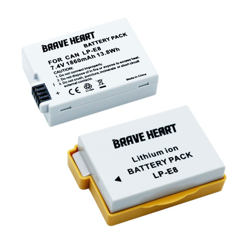 7.4v 1860 mah bateria lp  e8 batteri batteri akku + dobbelt oplader til canon eos 550d 600d 650d 700d x4 x5 x6i x7i t2i t3i: 2 batterier