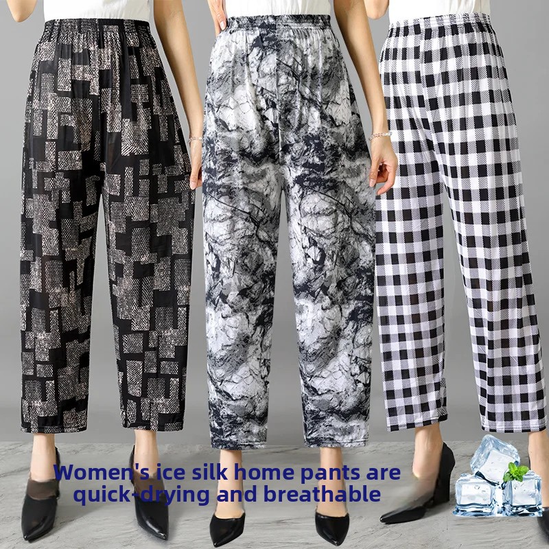 Koele zomer ijszijde bloemenbroek dames muggenbestendig casual thuis met airconditioning negendelige lengte broek