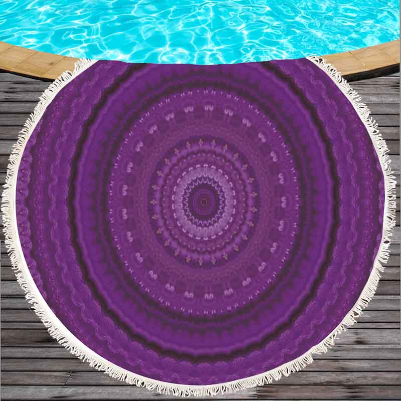 Serviette de plage ronde grande taille | Serviette de plage en coton géométrique imprimé, serviette de plage avec glands, Style bohème, cm été: WHITE