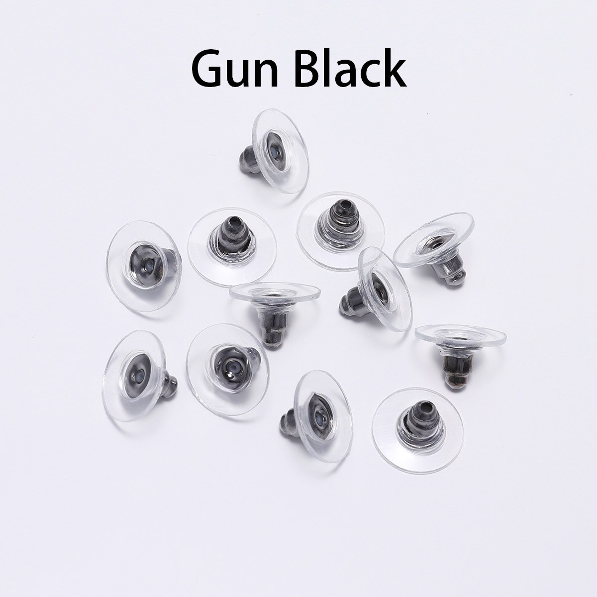 100 unids/lote de pendientes de goma con Cierre trasero de acero inoxidable, Tuercas de tuerca para pendientes, accesorios para fabricación de joyas DIY: Gun Black