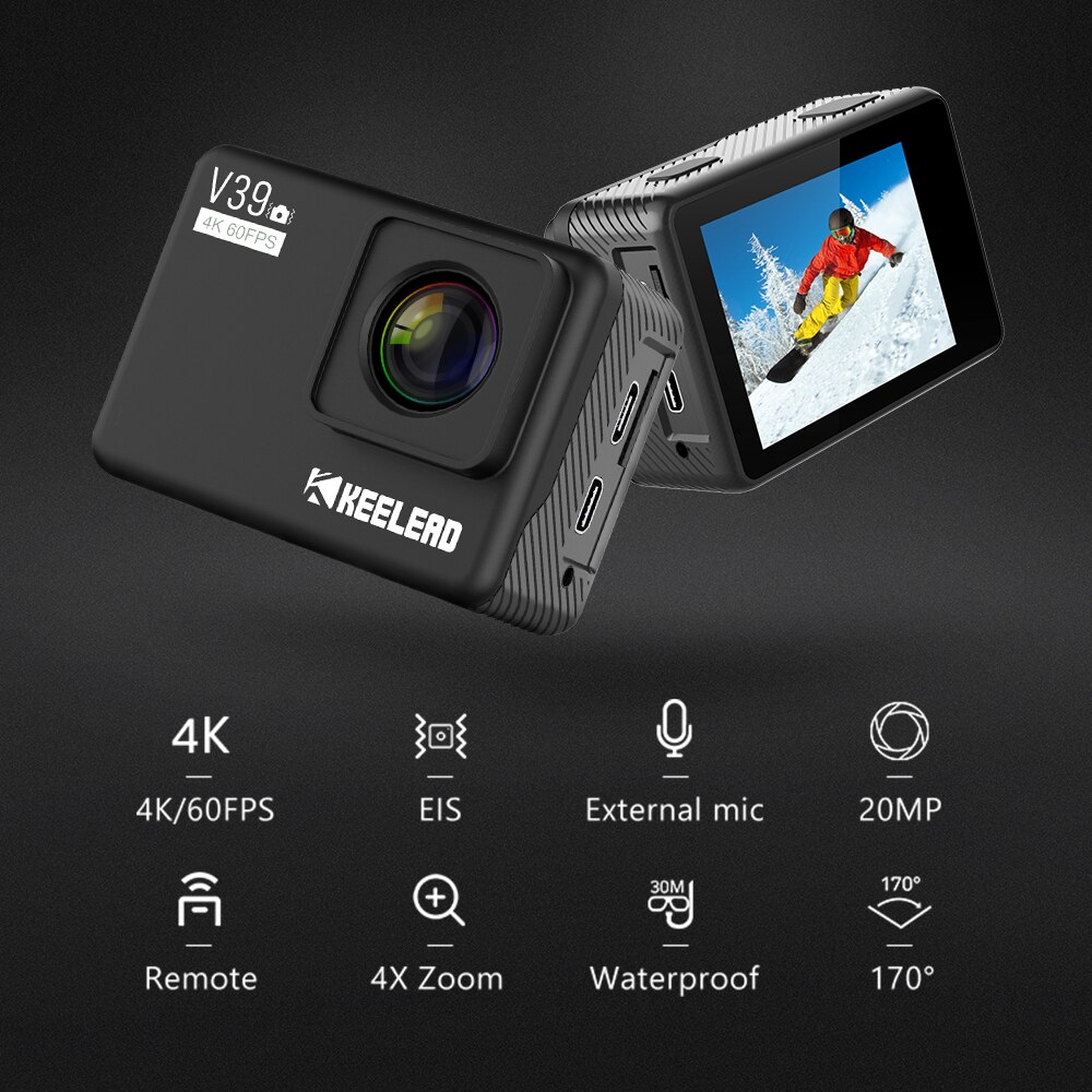 KEELEAD V39 action camera 4K / 60FPS 20MP 2.0 "LCD EIS video Dual MIC WiFi waterproof Pro Helmet cam Sport camera VS EK7000 cam