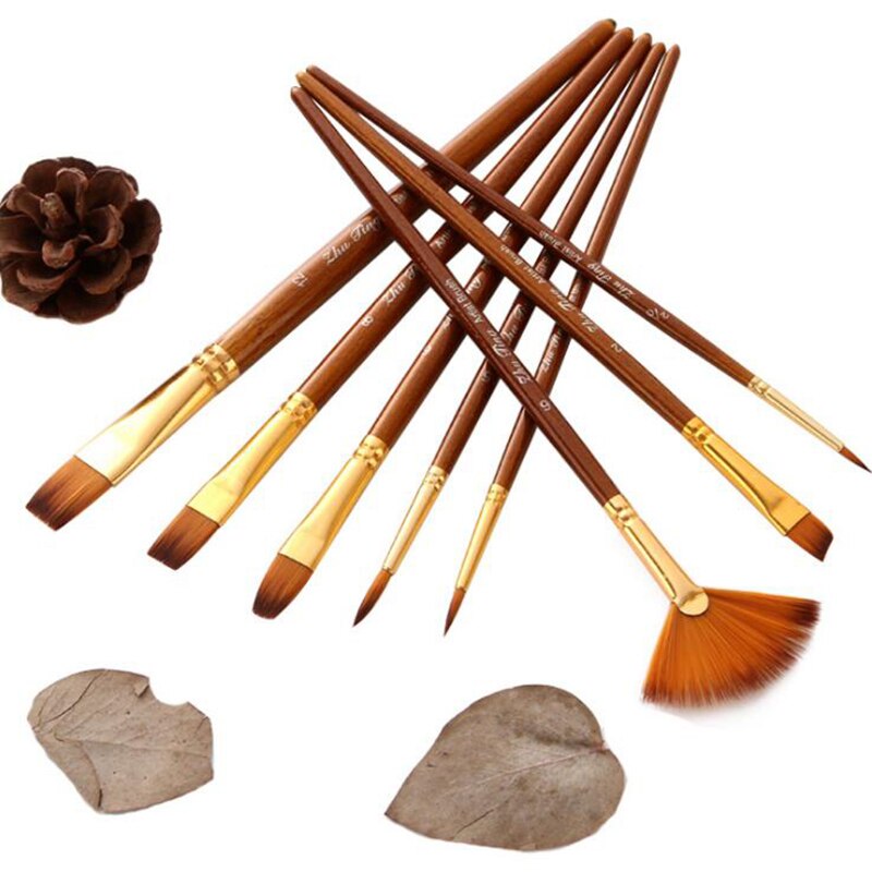 Juego de pinceles de nailon para pintura, Set de pinceles para pintura de pelo, varilla corta, pincel acrílico para aceite, pluma de acuarela, suministros de arte , 10 Uds.