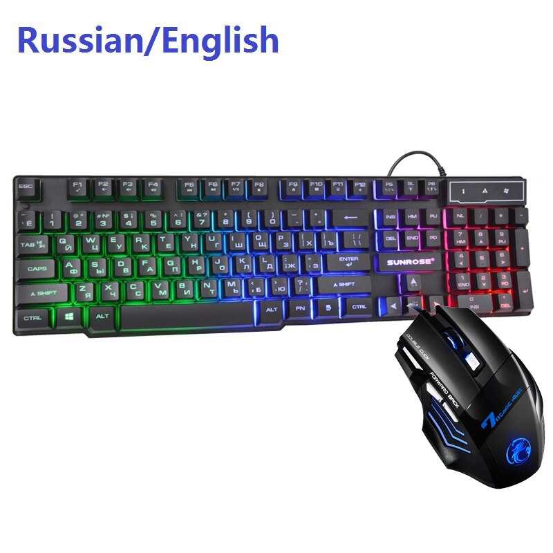 Rysk/engelsk layout trådbundna spelset tangentbord möss hörlurar 104 knappsatser rgb belysning tangentbord 2400 dpi mus för pc laptop: Tangentbordsmöss