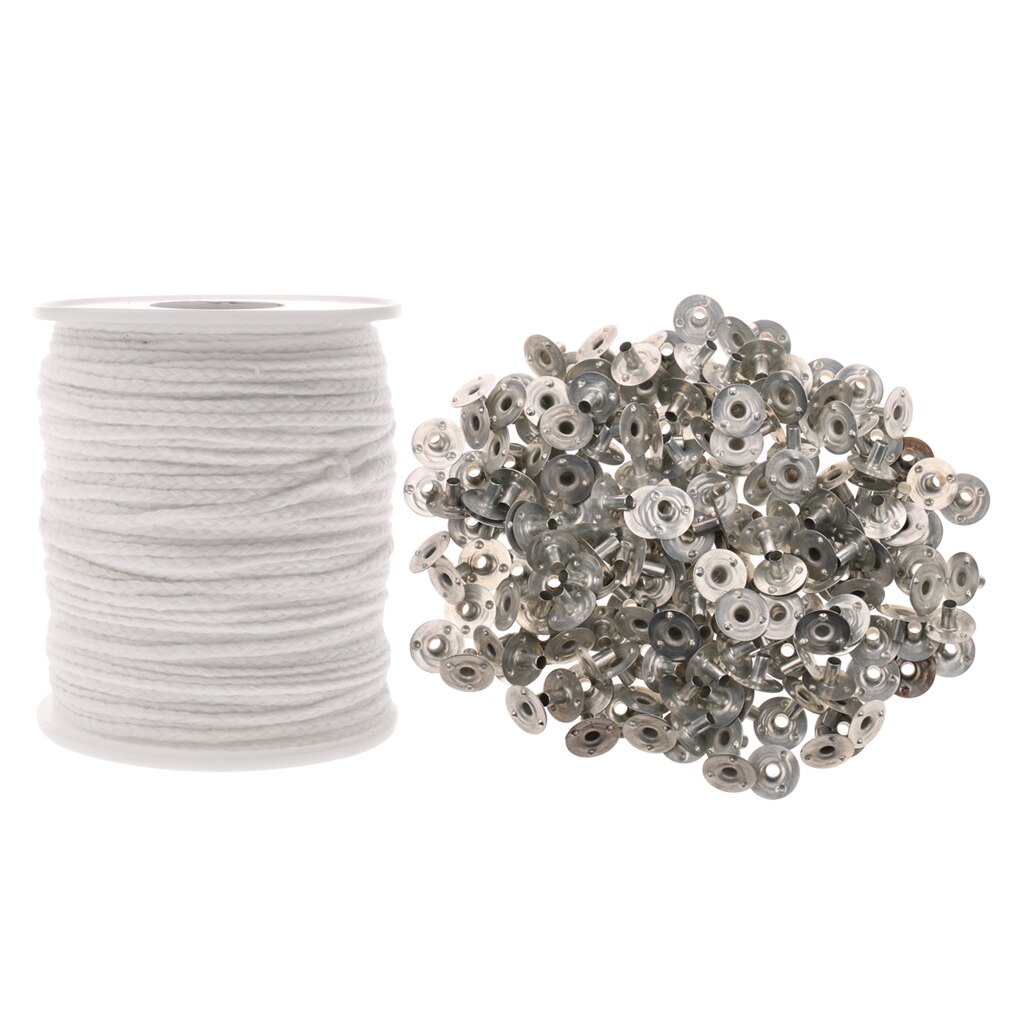 Organic Spool of Cotton Square Braid Candle Wick &amp; 2cm Candle Wicks Sustainers Wick Tabs for DIY Candle Making Accessories