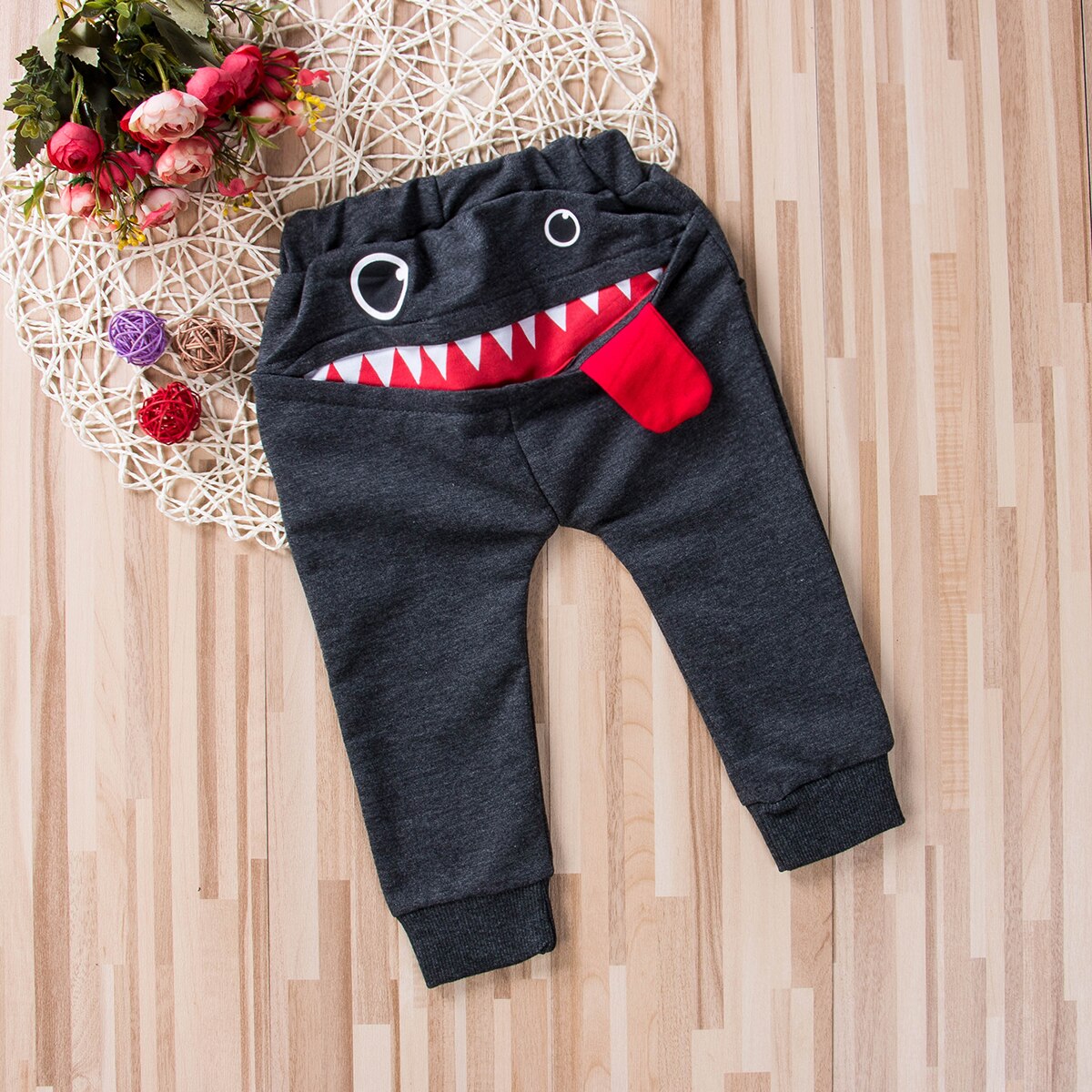 Bambino del bambino Dei Bambini Del Bambino Dei Pantaloni Del Ragazzo Del Cotone Del Fumetto Grande Bocca Teethes Stile Pantaloni Infantili Del Bambino Casual Harem Pantaloni Allentati Dei Pantaloni di Fondo Mutandine e boxer: 01 / 12m