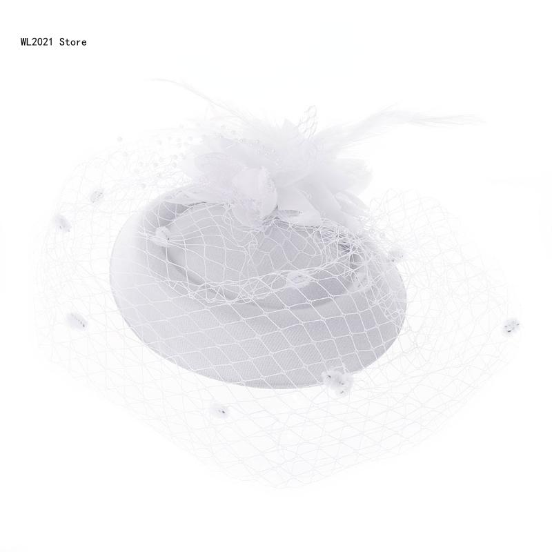 Fascinator-Hüte, einfarbig, pelzige Pillbox-Hut, Party-Kopfbedeckung, Mütze mit Schleier für Mädchen und Frauen: WHITE