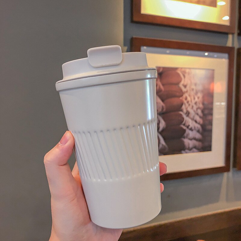 350ml Kawaii Reusable Coffee Cups Stainless Steel Outdoor Portable Travel Car Coffee mug Thermos Double Wall: Ivory