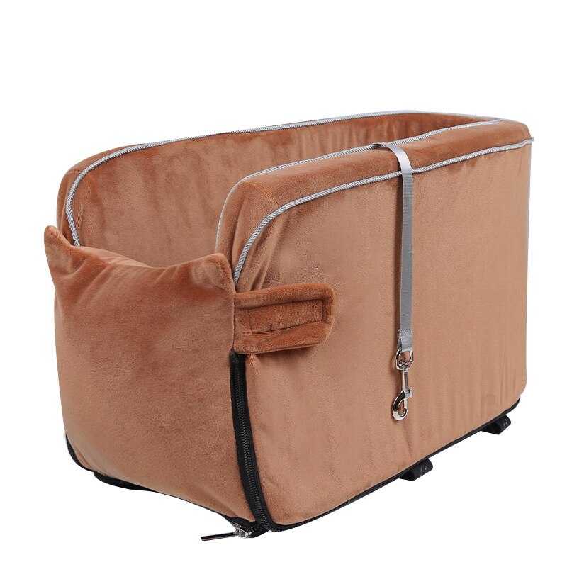 Arm Rest Dog Car Seat,Dog Booster Car Seat For Small Dogs,Pet Car Console Seat Travel Carrier Cage For Cars: Brown