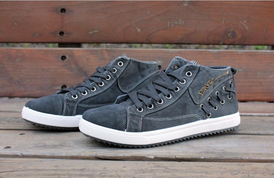 Heren sneakers denim canvas schoenen lente/herfst hoge hulp casual schoen tennis sneakers wandelen skateboard veterschoen platte schoen: Grijs / 44