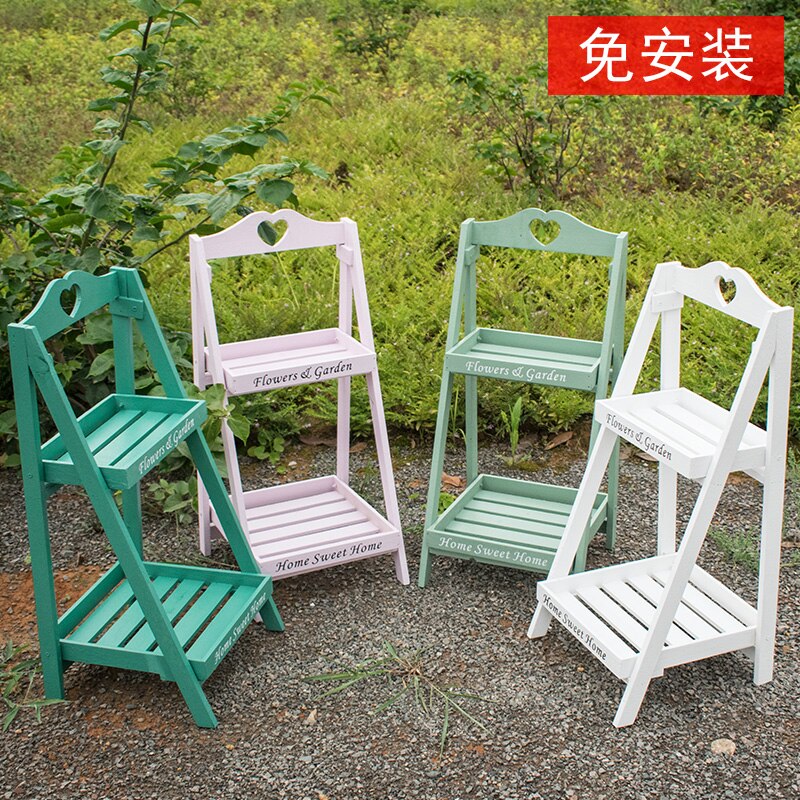 Installatie-Gratis Amerikaanse Retro Multi-Layer Massief Houten Groene Planten Ladder Bloem Stand Balkon Floor Type Ladder Plant