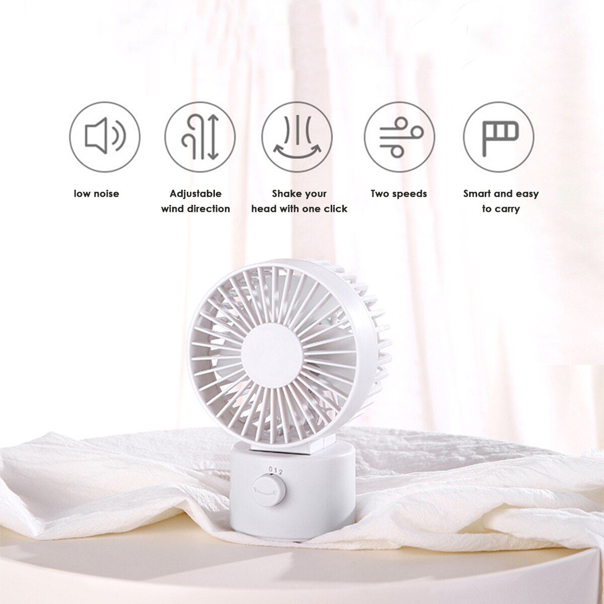 Portable Desktop Oscillating Fan With Adjustable Head 2 Speeds USB Fan Work Three Hours For Home Office Travel