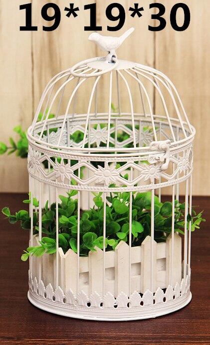 1 Uds. Jaula decorativa de hierro europeo, adornos para ventana de boda, accesorios de fotografía de boda, decoración para balcón, jaula blanca: 19x19x30cm