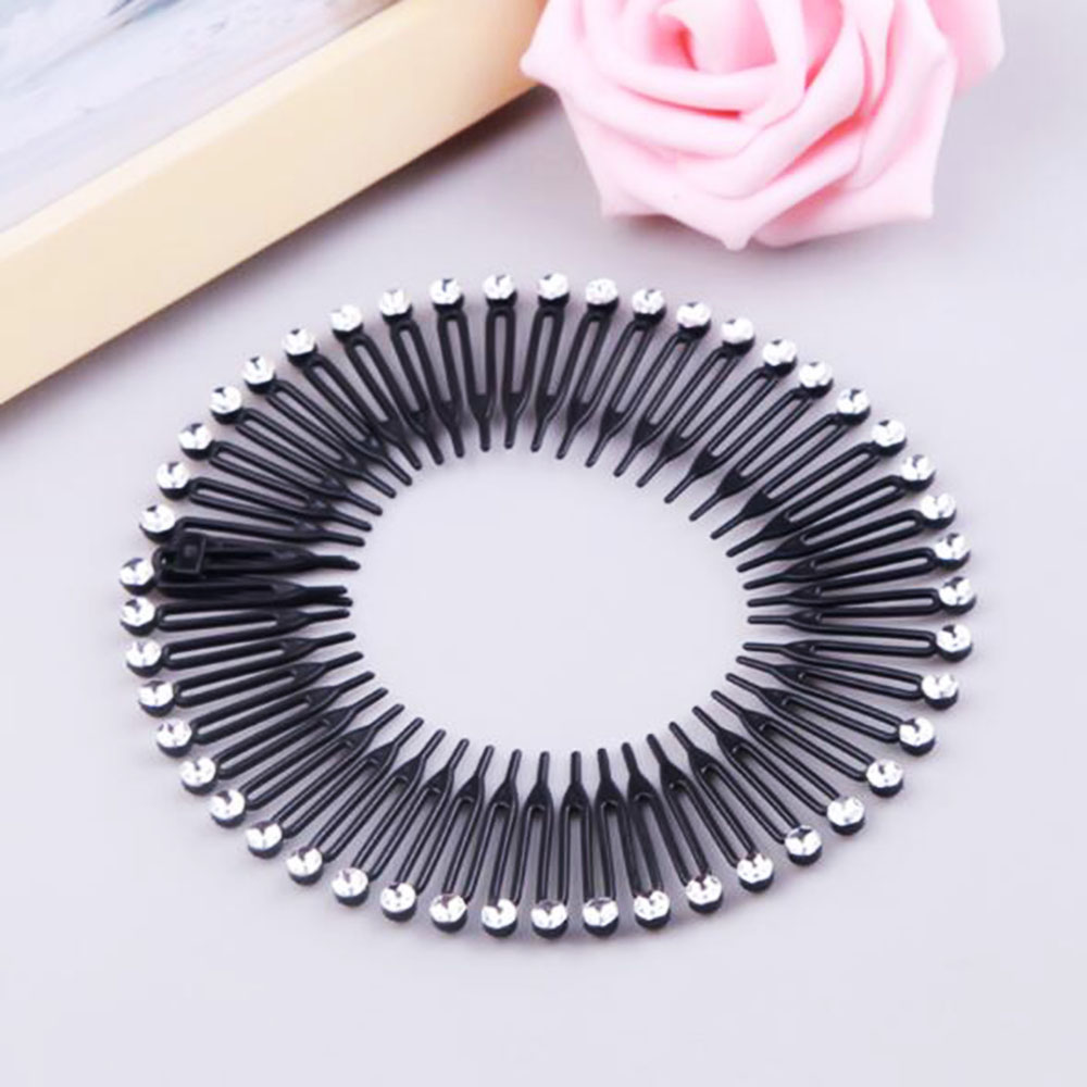 1 PCS Plastic Full Circle Stretch Diamond Flexible Comb Teeth Headband Hair Band Clip Face Wash Fixed Hair Accessories: B black