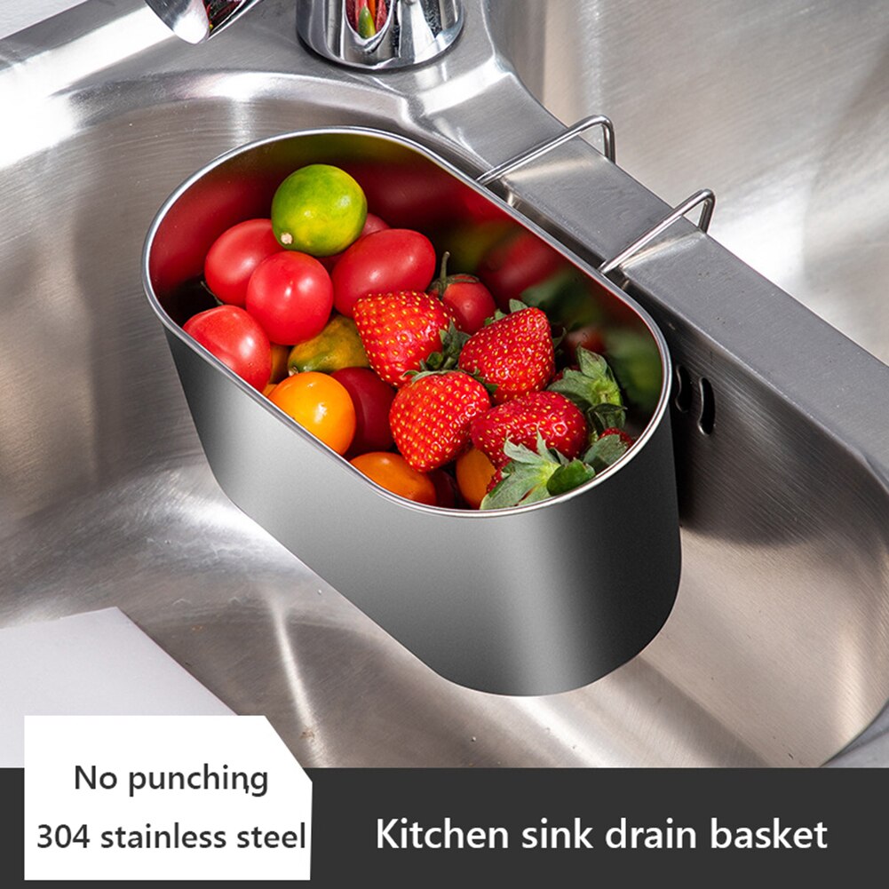 Keuken Afvoer Mand 304 Rvs Spoelbak Afvoer Zeef Mand Groente Fruit Filter Wastafel Plank Opknoping Gootsteen Magazijnstelling