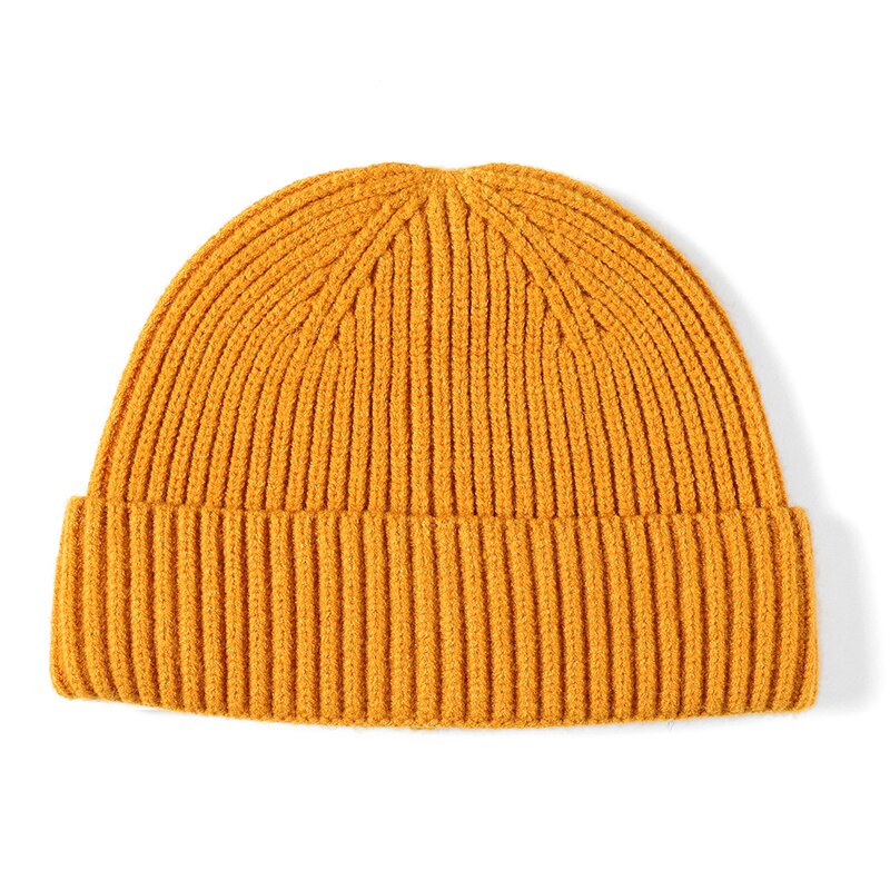 Vinterhue strikket kort beanie ensfarvet melon kasket kvinder mænd hip hop kalot unisex street retro casual hat: Ingefær