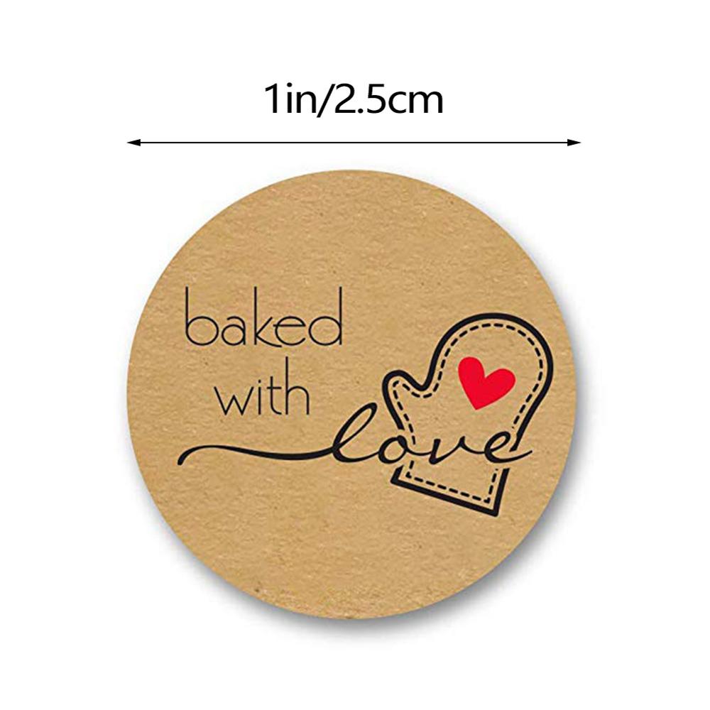 500pcs Handmade With Love Kraft Paper Stickers Round Adhesive Labels Baking 25mm For Package Decorate Handmade Sticker
