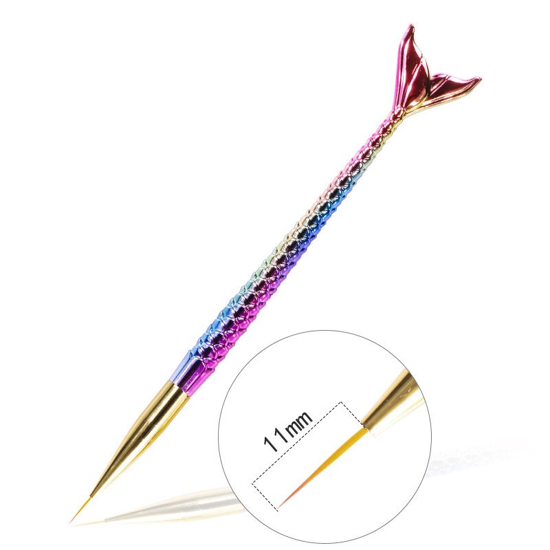 7/9/11mm Colorful Mermaid Nail Art Line Painting Pen Crystal Acrylic Drawing Pen Nail Tools: 11mm Fishtail pen