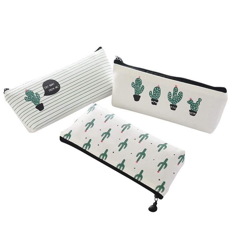 Fabric Canvas Cactus Pencil Case Cute School Pen Case Novelty Stationery Office Crayon Pencil Box Pen Bag Kawaii School Supplies