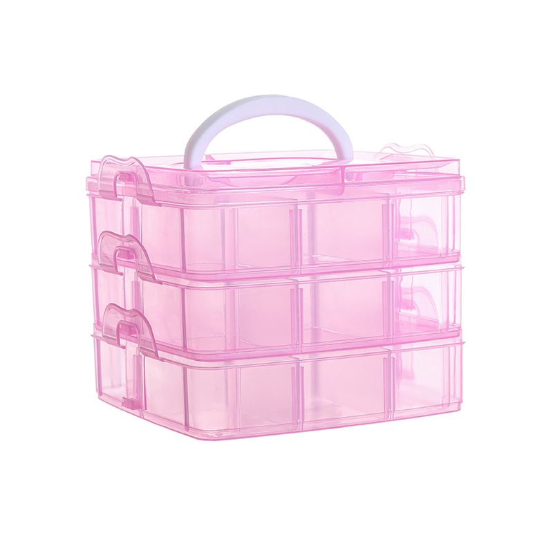 Transparent Portable Large Jewelry Organizer Removable Grids Jewelry Storage Rings Necklaces Box Container Case Display: Pink