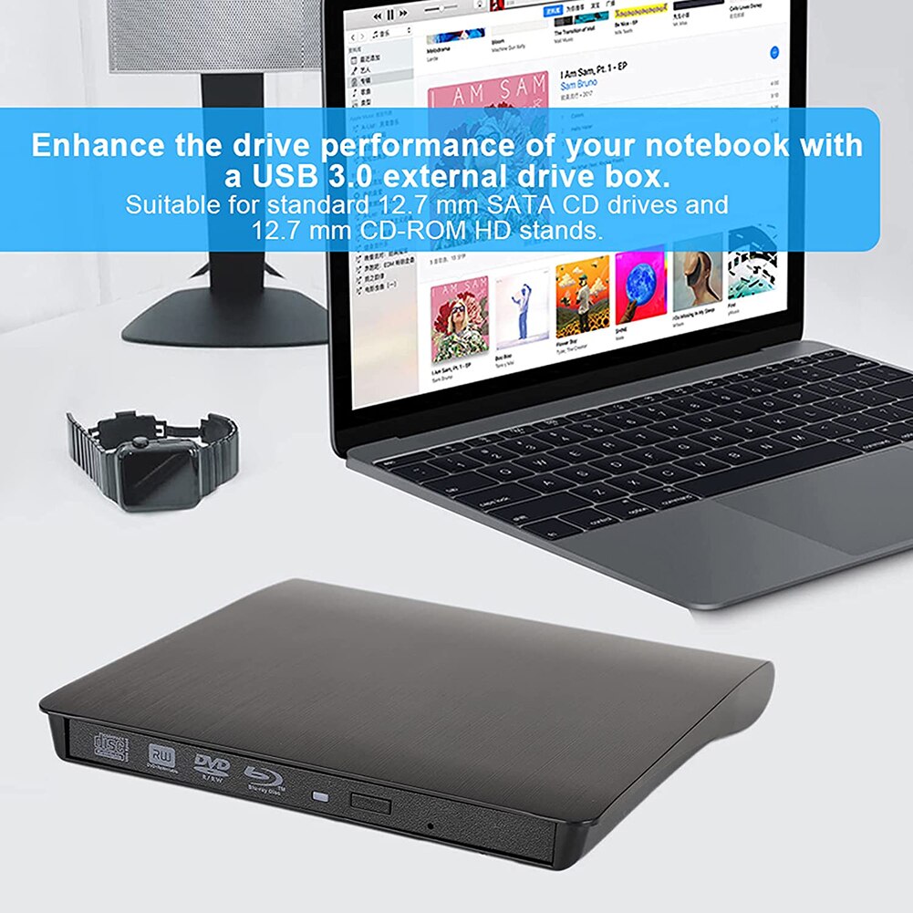 Cajas de unidades ópticas externas, carcasa de unidad de DVD, USB 3,0, CD, DVD, RW, grabador, reproductor óptico