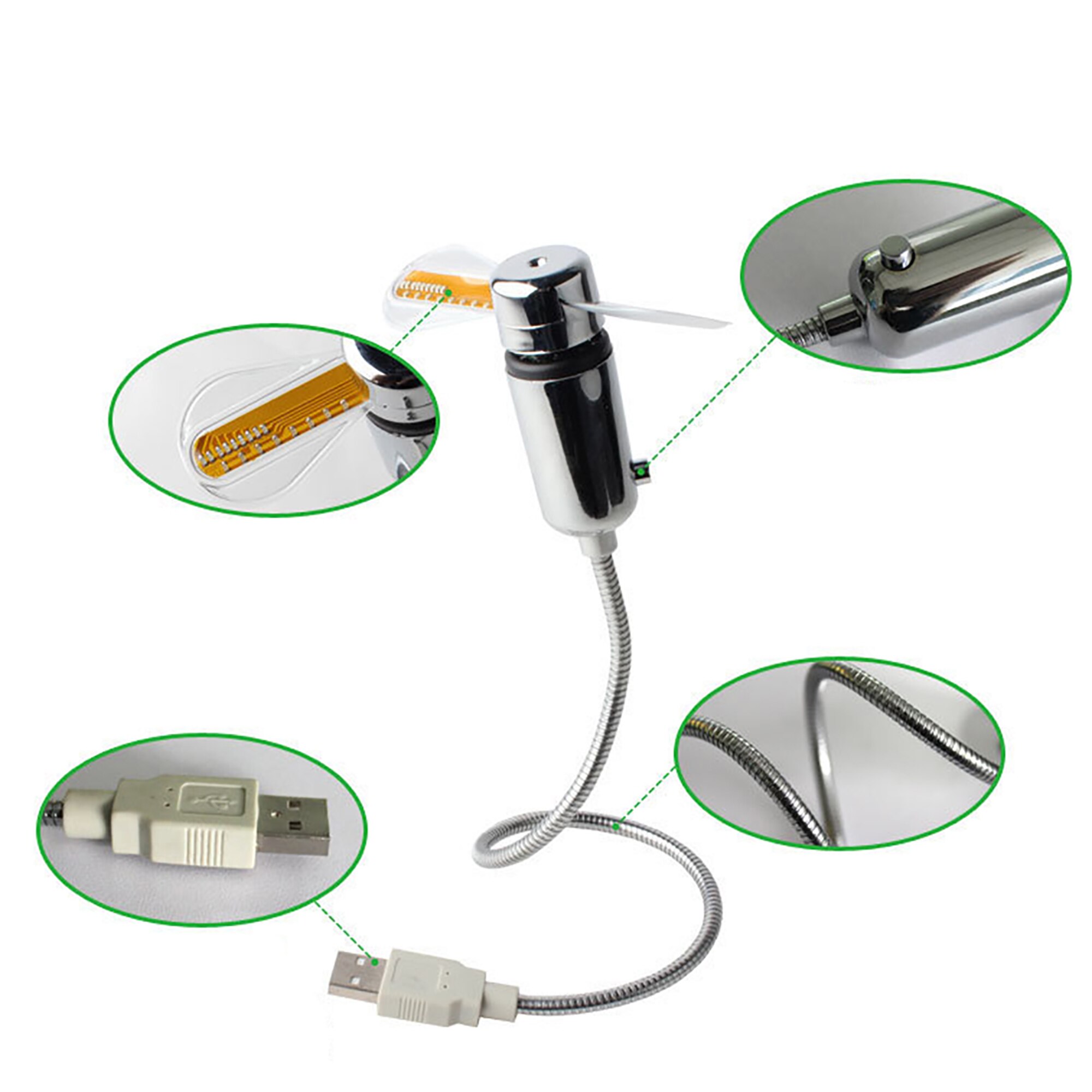 Desktop Luminous Time Display Durable Gooseneck With LED Clock Adjustable PC Office Home Air Cooling Mini USB Fan