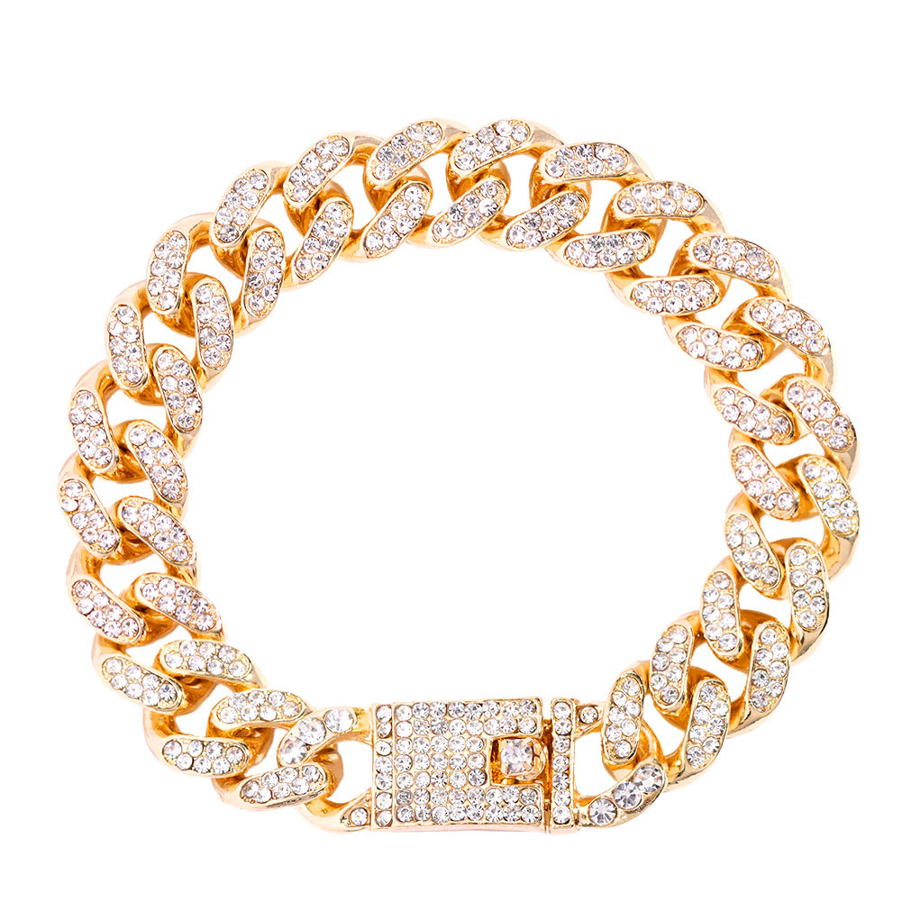 Pulsera de cadena de eslabones cubanos con punta de cristal helado rosa y azul a la para mujer, pulseras cubanas con diamantes de imitación ostentosos, joyería de Hip Hop: Rodio plateado