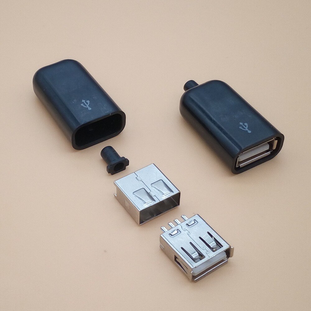4 sett gjør-det-selv-usb 3 i 1 -kontakt type a hunn-sveisestøpsel-kontakt adapter svart hvit: 4 stk sortere