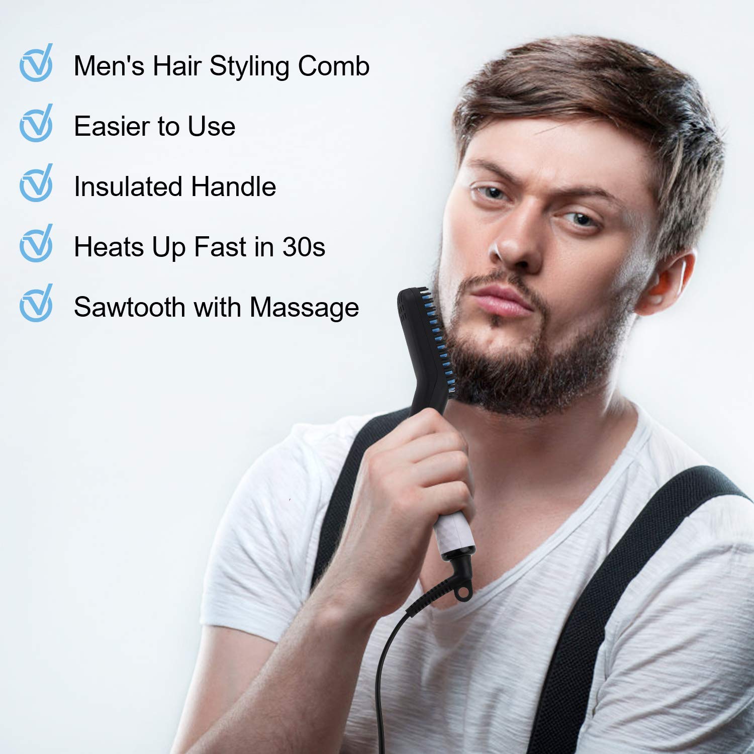 Lisseur à barbe pour hommes, peigne en céramique, brosse à lisser les cheveux, outil multifonctionnel pour lisser les cheveux, coiffeurs
