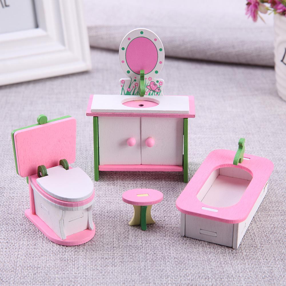 Simulation Miniature Wooden Furniture Toys Dolls Kids Baby Room Play Toy Furniture DollHouse Wood Furniture Set For Dolls