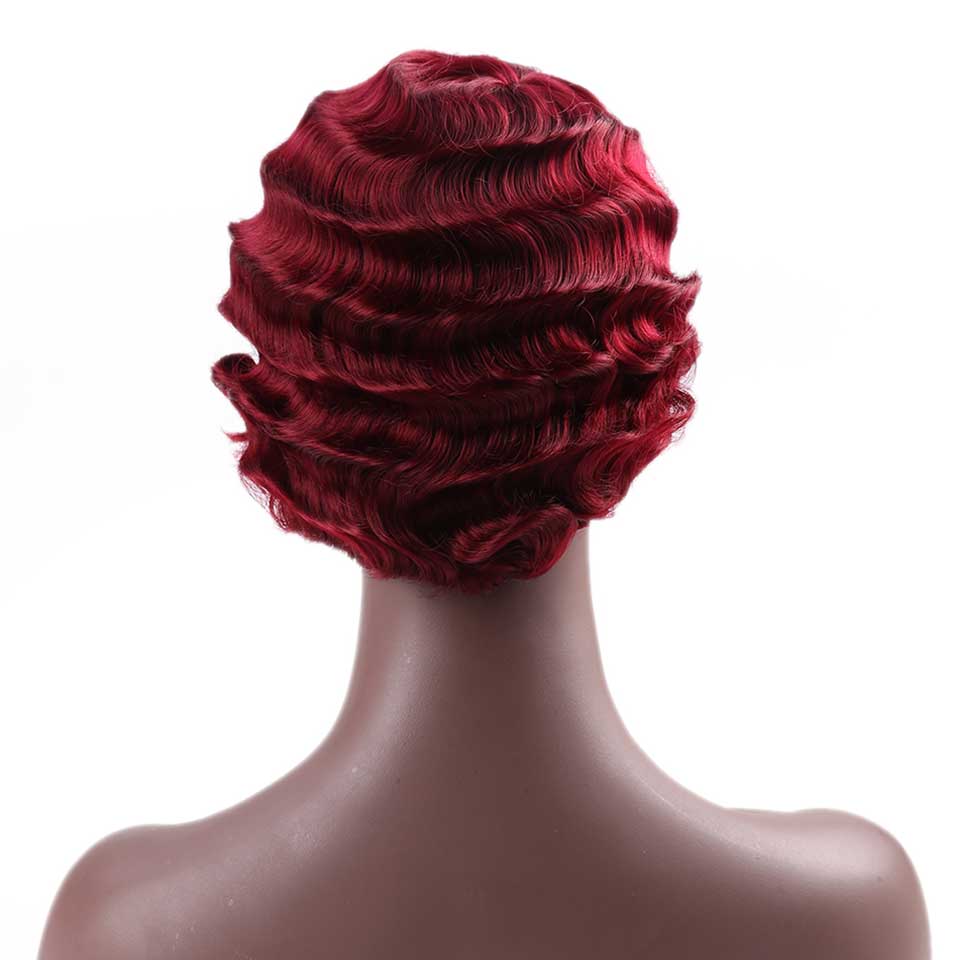 Wtb varmebestandig syntetisk kort krøllet pink sød paryk til røde fingerbølger kvinders afrikanske afro kort hår paryk: Rød