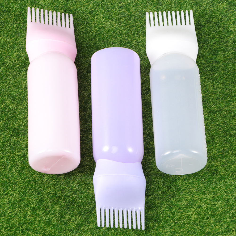 3Pcs Haarverf Fles Applicator Kam Doseren Met Afgestudeerd Schaal Salon Haarkleuring Verven (Wit Paars)