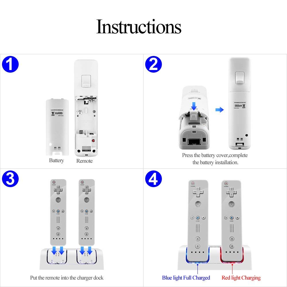 Termsoul Batterij Pack voor Wii LU08 2 stks 2800 mah Hoge Capaciteit Oplaadbare Batterijen Pack voor Nintendo Wii Remote Controller