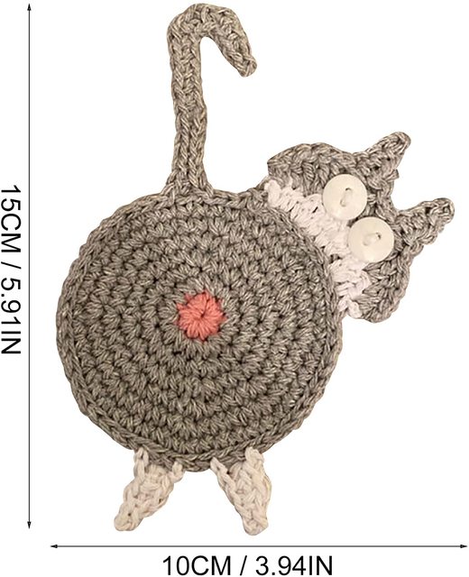Cat Butt Coasters Cute Animals Shape Cup Mat Handmade Crochet Kitchen Home Office Bar Table Funny Decor Perfect Cat Lover: C